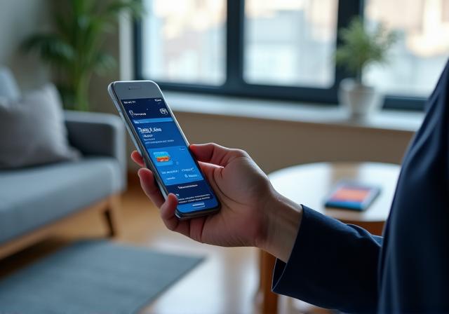 Une personne utilisant son téléphone pour des services bancaires en ligne.