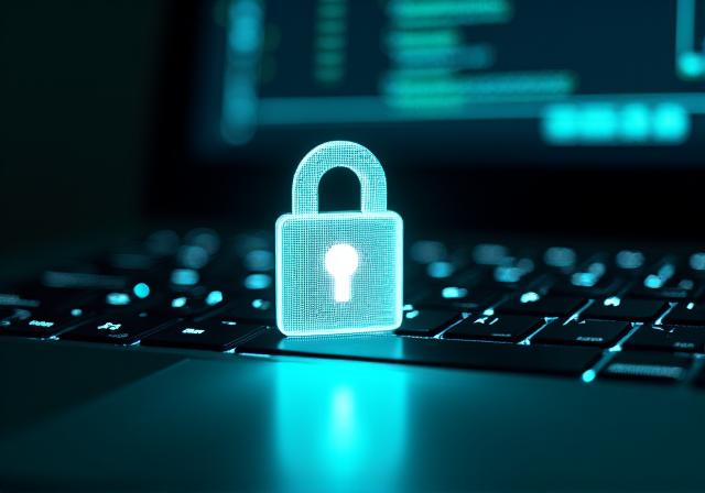 Cadenas lumineux sur un clavier d'ordinateur, symbolisant la cybersécurité.